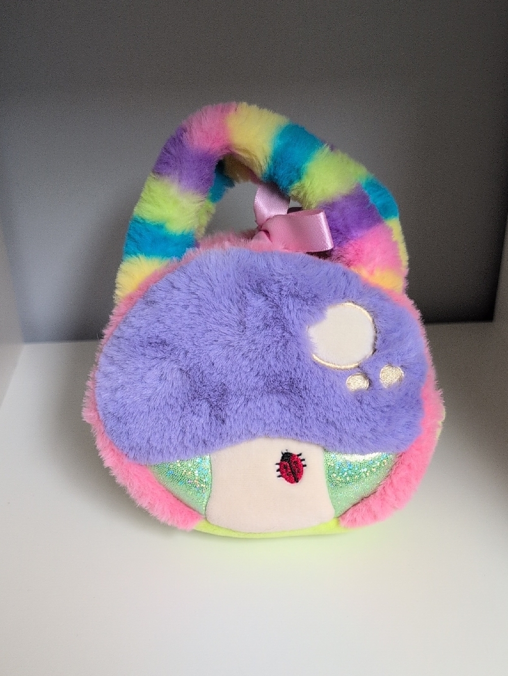 💜2/$20💜 Aurora Plush Purse/Bag 8" Green Purple Pink Soft Fuzzy Carrier Bag